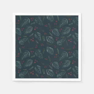 Christmas tree branches and berries - vintage teal napkin