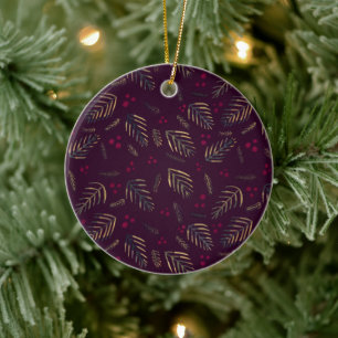 Christmas tree branches and berries - wine red ceramic tree decoration
