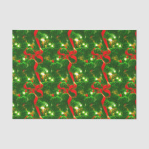 Christmas Tree Branches and Red Ribbons Tissue Paper