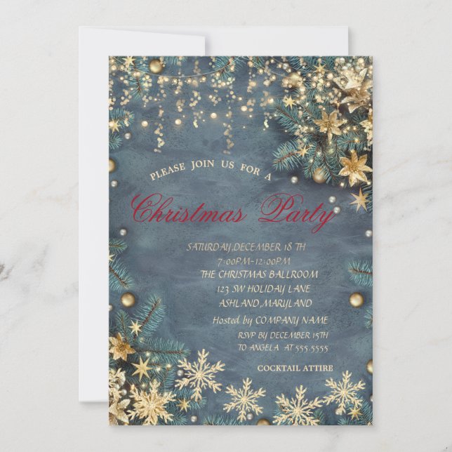 Christmas Tree Branches,Confetti Christmas Company Invitation (Front)
