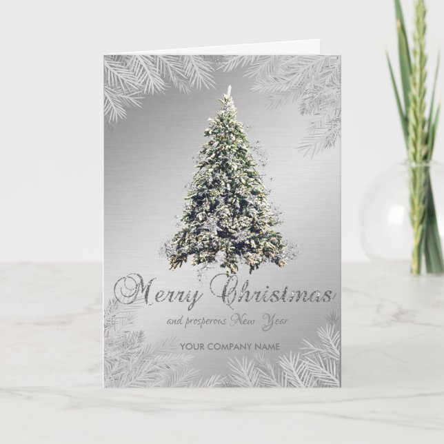 Christmas Tree,Branches,Silver ,Corporate Holiday Card (Front)
