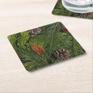 Christmas Tree Branches Square Paper Coaster
