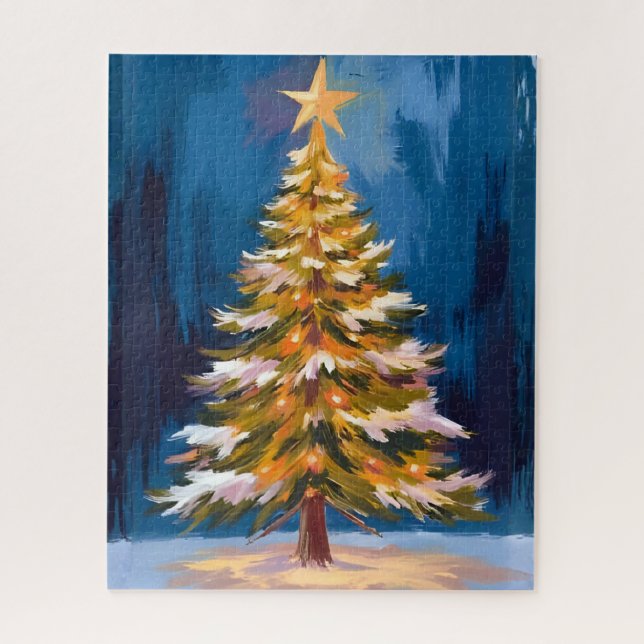 Christmas Tree Bright Star Watercolor Jigsaw Puzzle (Vertical)