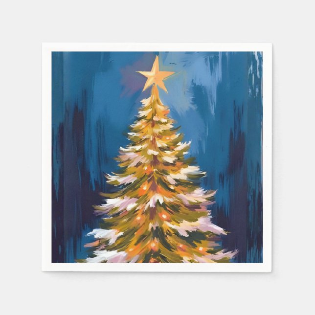 Christmas Tree Bright Star Watercolor Napkin (Front)