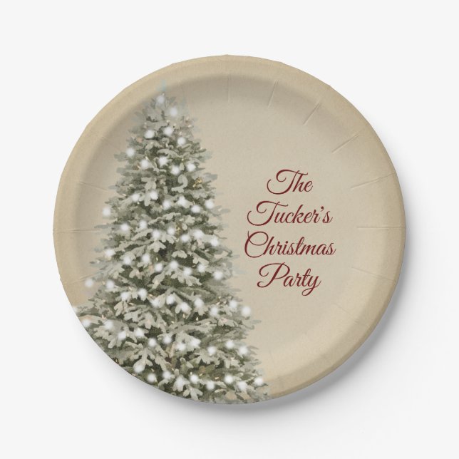 Christmas Tree Brown Kraft Company Holiday Party Paper Plate (Front)