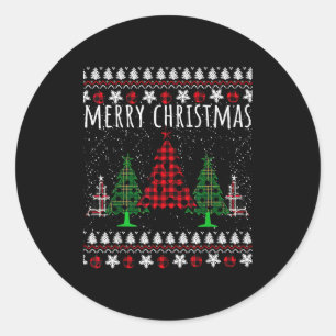 Christmas Tree Buffalo Gingham Plaid  Classic Round Sticker