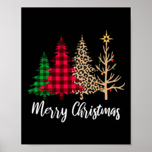 Christmas Tree Buffalo Plaid Red Green Leopard Xma Poster