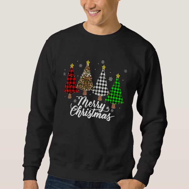 Christmas Tree Buffalo Plaid Red White Green Leopa Sweatshirt (Front)