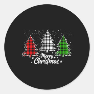 Christmas Tree Buffalo Plaid Red White Green Xmas Classic Round Sticker