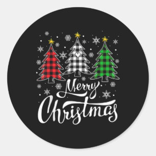Christmas Tree Buffalo Plaid Red White Green Xmas  Classic Round Sticker