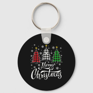 Christmas Tree Buffalo Plaid Red White Green Xmas  Key Ring