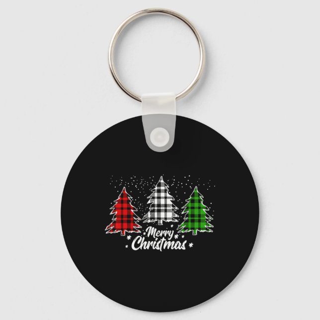 Christmas Tree Buffalo Plaid Red White Green Xmas  Key Ring (Front)