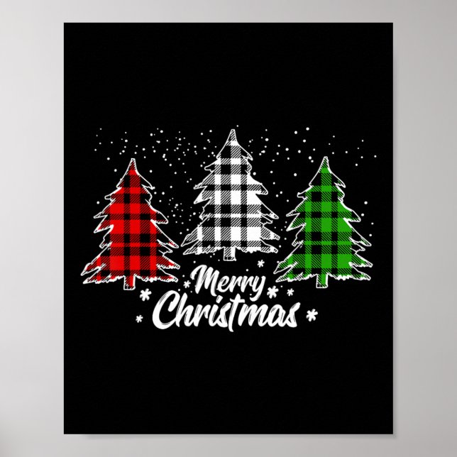 Christmas Tree Buffalo Plaid Red White Green Xmas  Poster (Front)