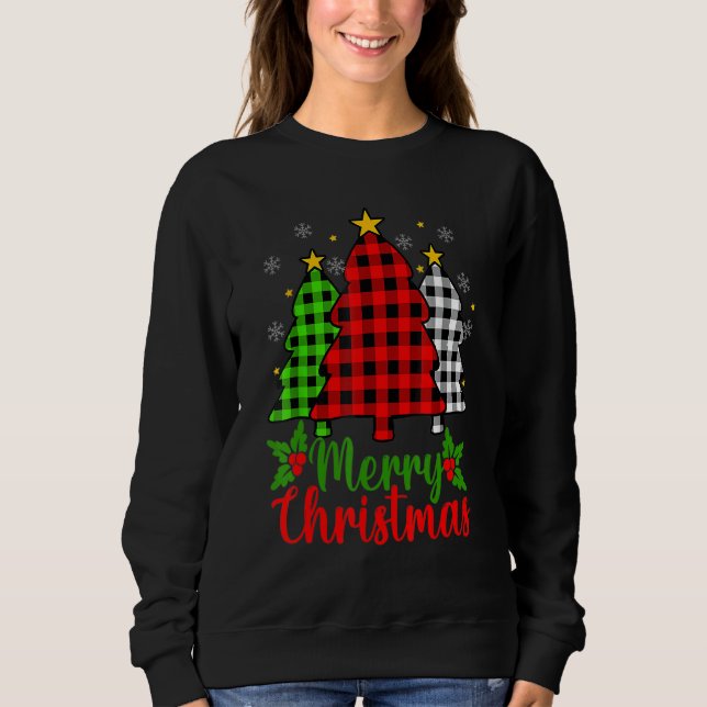 Christmas Tree Buffalo Plaid Red White Green Xmas  Sweatshirt (Front)