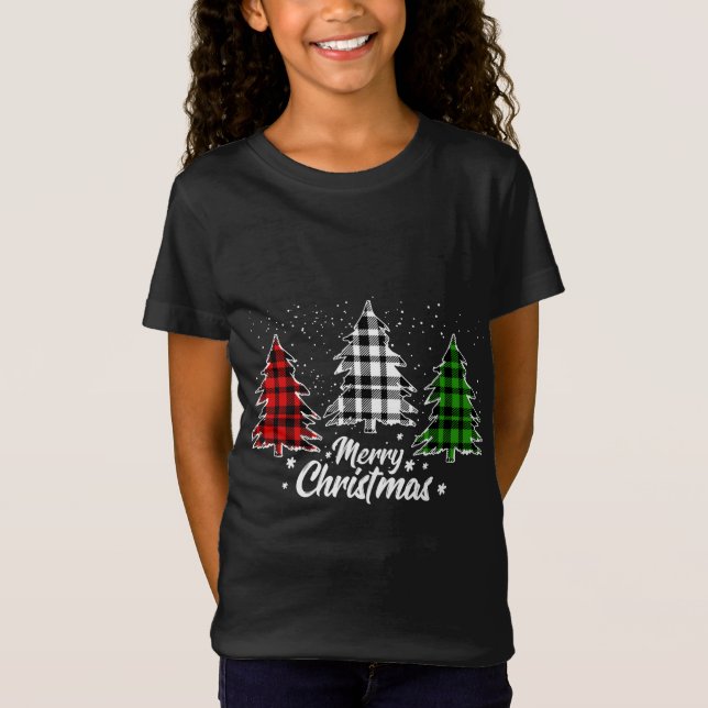 Christmas Tree Buffalo Plaid Red White Green Xmas  T-Shirt (Front)