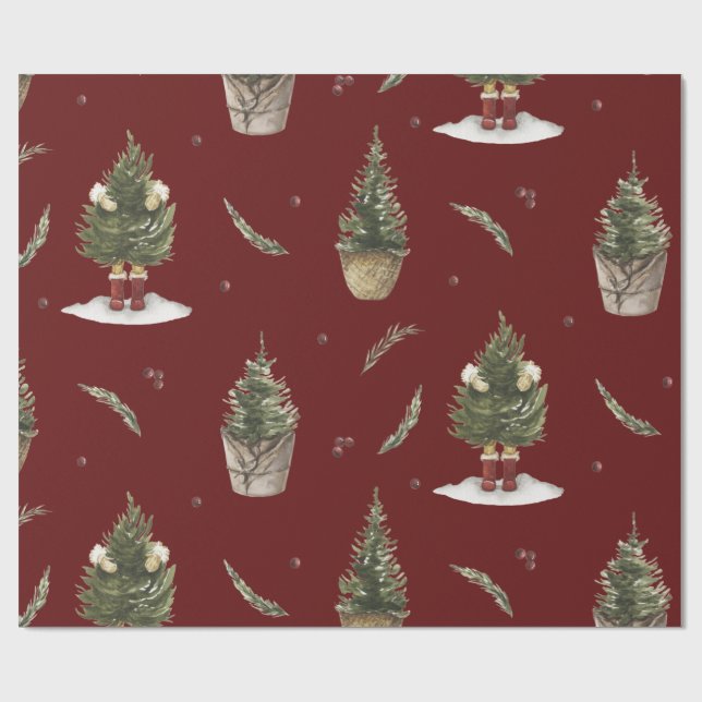 Christmas Tree Burgundy Funny Wrapping Paper (Flat)