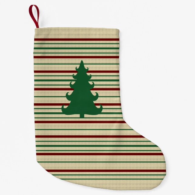 Christmas tree burlap look striped small christmas stocking (Front)