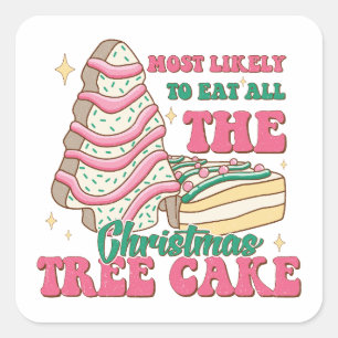 Christmas Tree Cake Modern Holiday Square Sticker