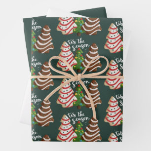 Christmas Tree Cake Tis The Season Xmas Holiday  Wrapping Paper Sheet