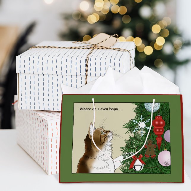 Christmas Tree Calico Cat Ornaments Funny Large Gift Bag (Creator Uploaded)