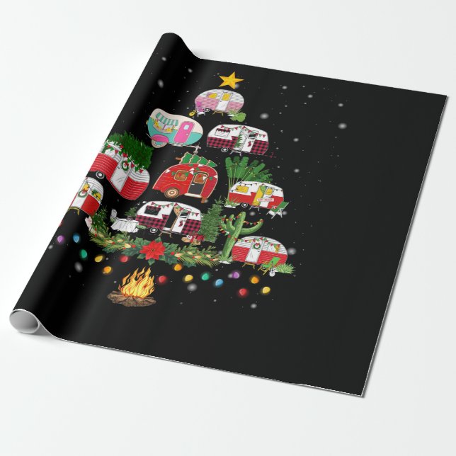 Christmas Tree Camper Vehicles Camping Wrapping Paper (Unrolled)