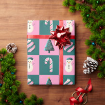 Christmas tree candy cane bauble snowman pink cyan