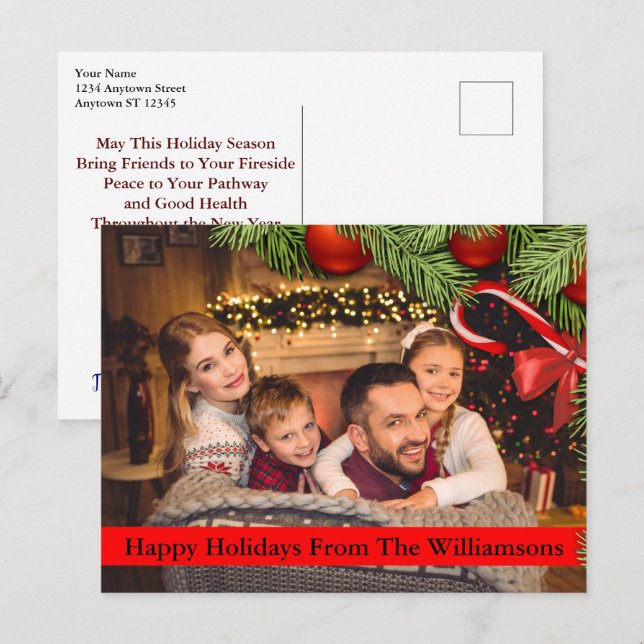 Christmas Tree Candy Cane Border Happy Holidays Postcard (Front/Back)
