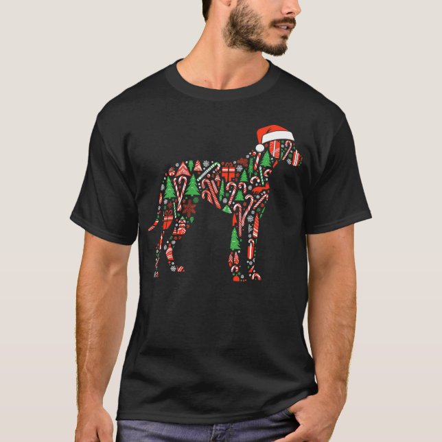 Christmas Tree Candy Rhodesian Ridgeback Santa Dog T-Shirt (Front)