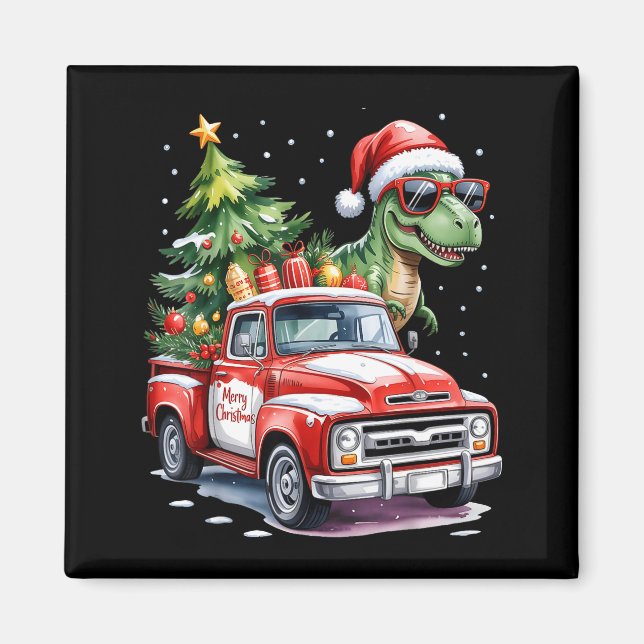 Christmas Tree Car Truck Dinosaur Trex Christmas B Magnet (Front)