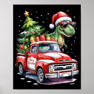 Christmas Tree Car Truck Dinosaur Trex Christmas B Poster