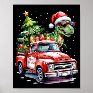 Christmas Tree Car Truck Dinosaur Trex Christmas B Poster