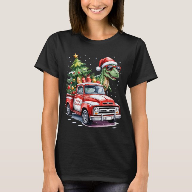 Christmas Tree Car Truck Dinosaur Trex Christmas B T-Shirt (Front)