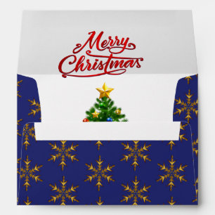 Christmas Tree Card Envelope Gold Snow Inside