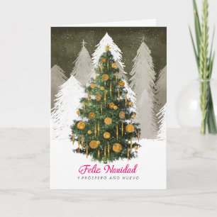 Christmas Tree Card in Snow in Spanish (Español)
