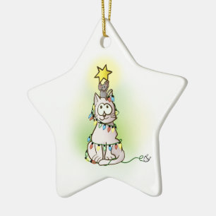 Christmas Tree Cat and Mouse with Shiny Star Ceramic Tree Decoration