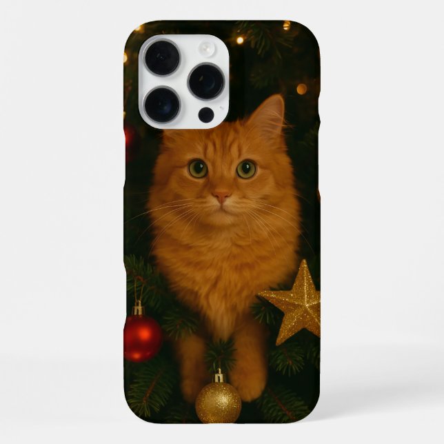 Christmas Tree Cat iPhone 16 Pro Max Case (Back)