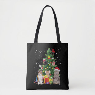 christmas tree cats - cat christmas sweater tote bag