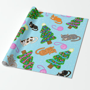 Christmas tree cats pattern by Katy Christoff Wrapping Paper