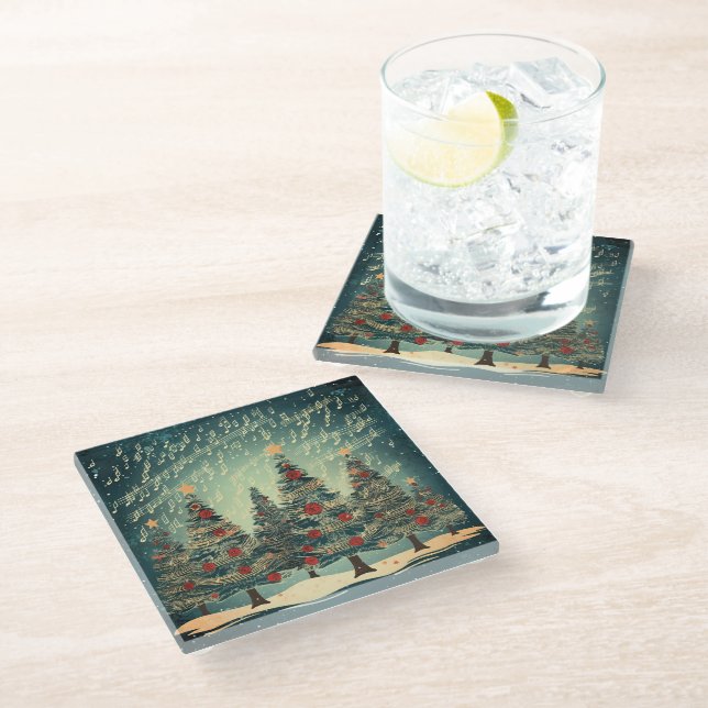 Christmas Tree Celebration Glass Coaster (Angled)
