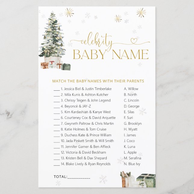 Christmas Tree Celebrity Baby Name Game (Front)