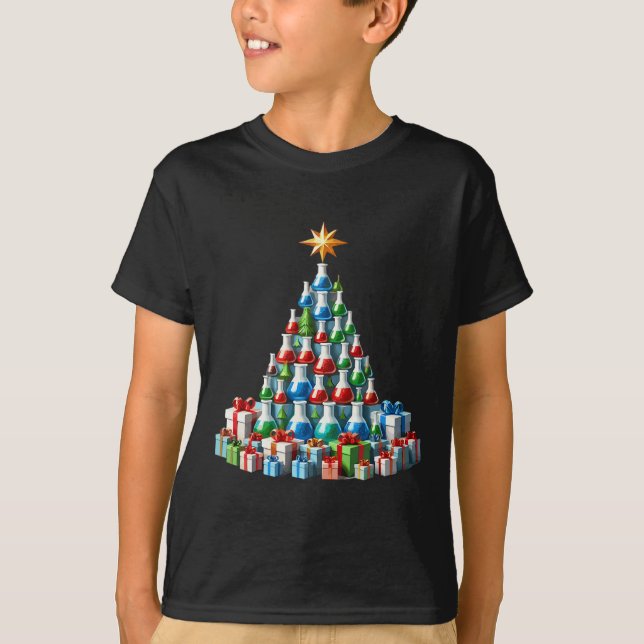 Christmas Tree Chemistry Beaker Scientist Science  T-Shirt (Front)