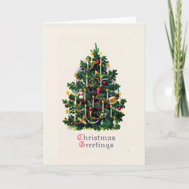 Christmas Tree Christmas Greetings Vintage Holiday Card (Front)