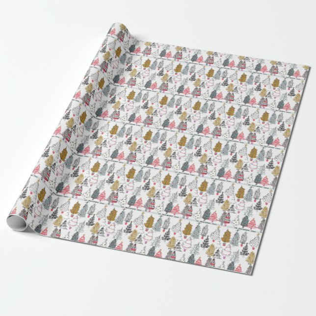 Christmas Tree Collage Wrapping Paper (Unrolled)