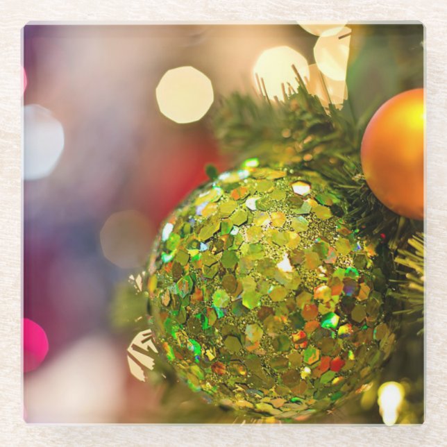 Christmas Tree Colourful Beverage Glass Coaster (Front)