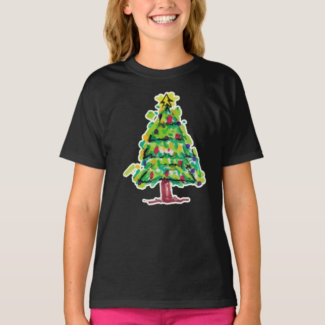 Christmas Tree Colourful Illustration T-Shirt (Front)