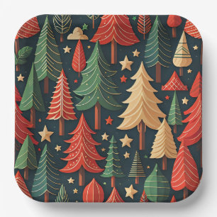 Christmas Tree Colourful Pattern Paper Plate