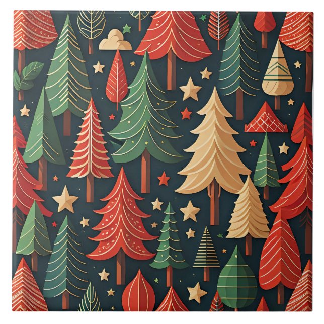 Christmas Tree Colourful Pattern Tile (Front)