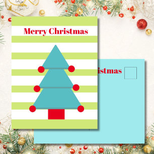 Christmas Tree Colourful Stripe Greeting Postcard