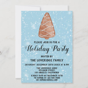 Christmas Tree Cookie Holiday Party Blue Snow Invitation