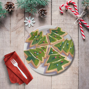 Christmas Tree Cookies Holiday Party Paper Plate
